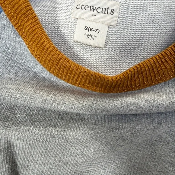 J Crew Crewcuts kids Blue, Gray, and Gold Crewneck Sweater - Picture 3 of 5